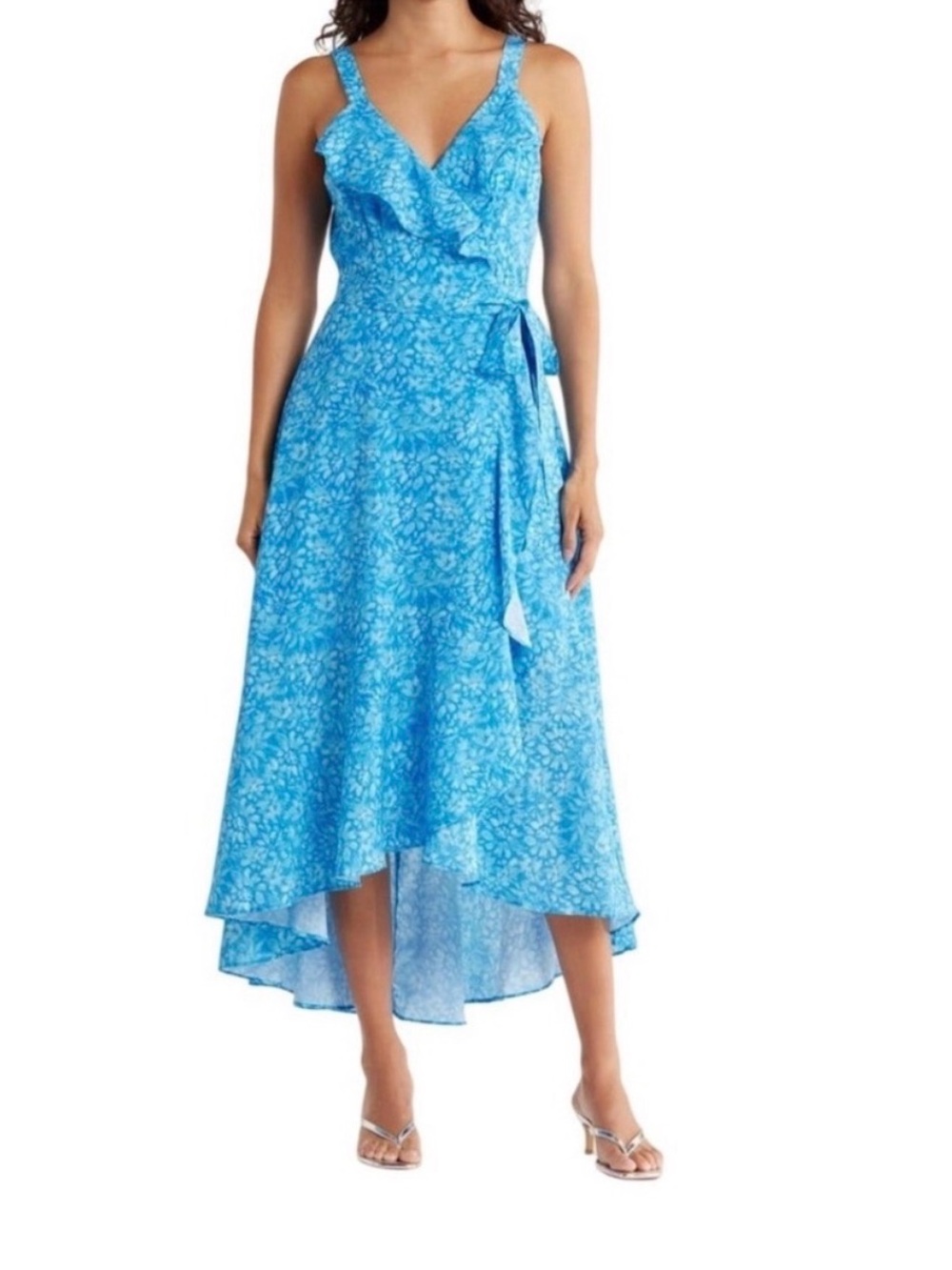 Hutch Eden Wrap Midi Dress Blue Floral High-Low
